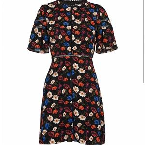 Whistles Black Floral Short Sleeve Dress